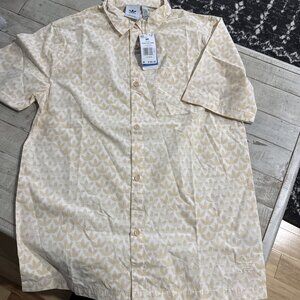 adidas Originals Men's Size M Sand Strata Monogram Allover Print Polo Shirt $60